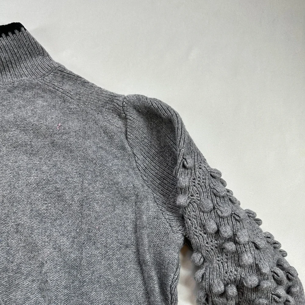 BCBGMAXAZRIA Mock Neck Bobble Knit Sweater Merino Wool Grey Size‎ Large